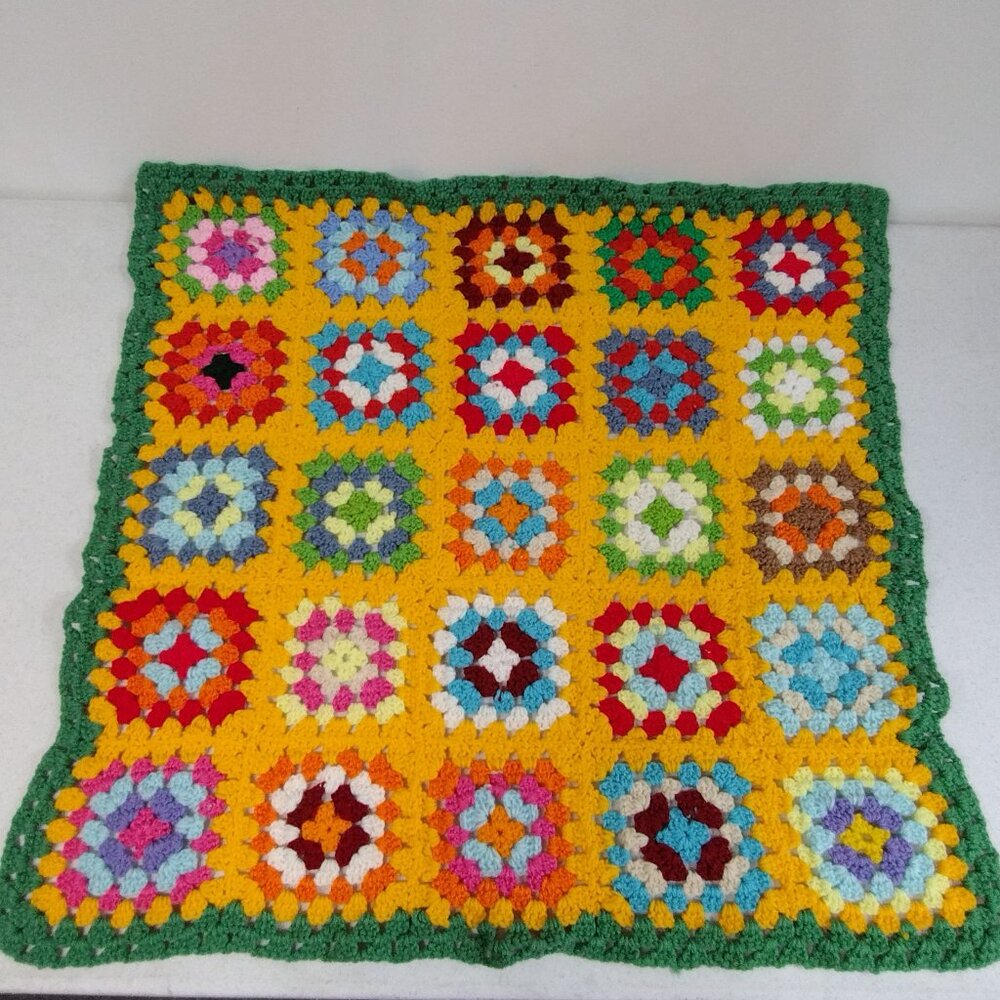 Afghan Multicolored Granny Crotchet Square Throw Blanket 31" x 31" Homemade